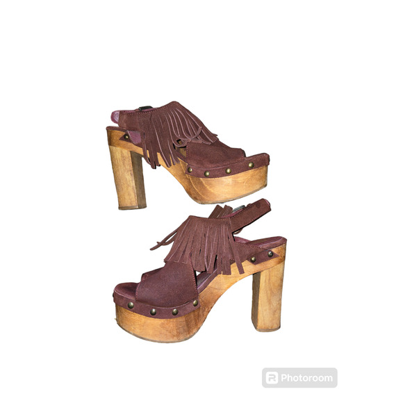 Cordani Five worlds Tijuana Wine Fringe  wooden clogs - Picture 1 of 4